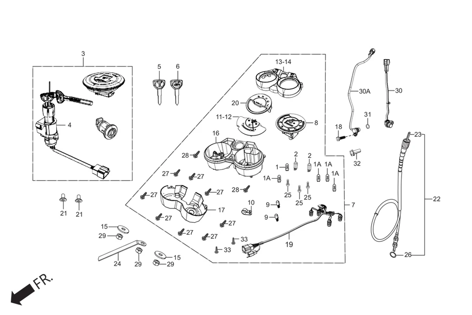 F-2 SPEEDOMETER/CABLE/KEY SET assembly diagram for Hero HF DELUXE BLACK (HMCM) OBD2_PHB(July,2025)