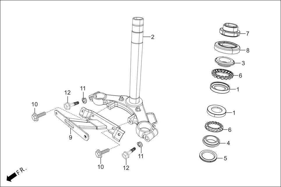 F-5 STEERING STEM assembly diagram for Hero HF DELUXE BLACK (HMCM) OBD2_PHB(July,2025)