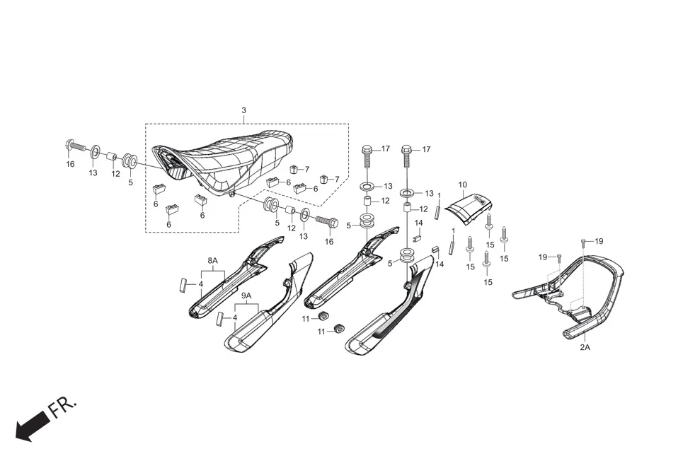 F-12A-KICK SEAT ASSY./ GRIP REAR assembly diagram for Hero HF DELUXE (JUNE,2025)