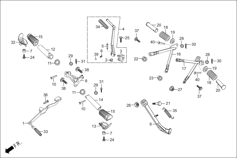 F-17-KICK STEP ASSY./KICK STARTER/GEAR CHANGE PEDAL/SIDE STAND/PILLION STEP. assembly diagram for Hero HF DELUXE (JUNE,2025)