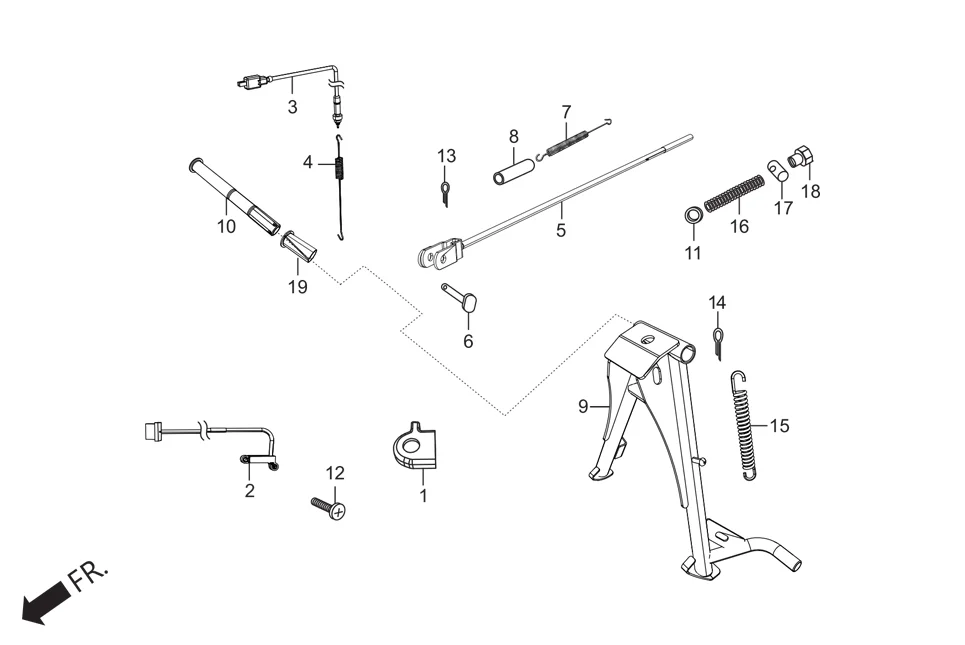 F-18 MAIN STAND/PEDAL BRAKE assembly diagram for Hero HF DELUXE (JUNE,2025)