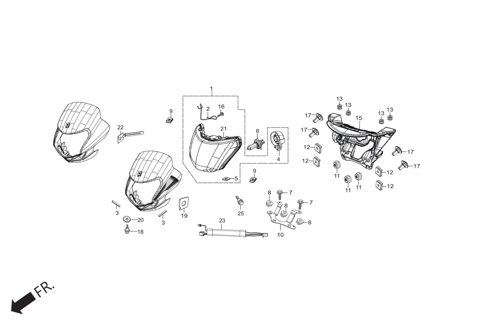 F-1A-KICK-SELF HEAD LIGHT assembly diagram for Hero HF DELUXE (JUNE,2025)