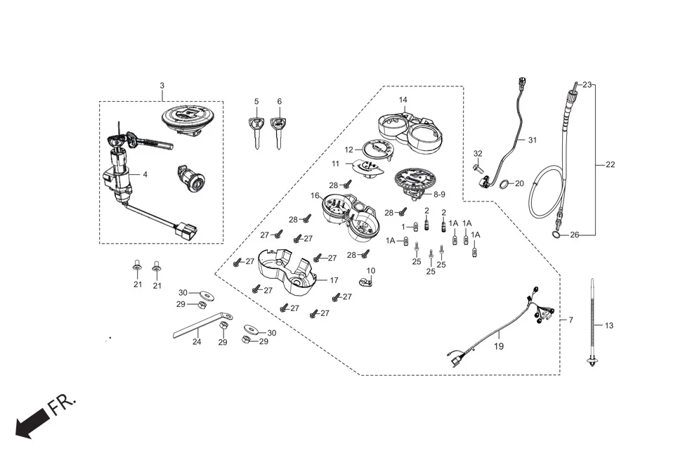 F-2-KICK-SELF SPEEDOMETER/CABLE/KEY SET diagram showing AFAAA7Y009000G