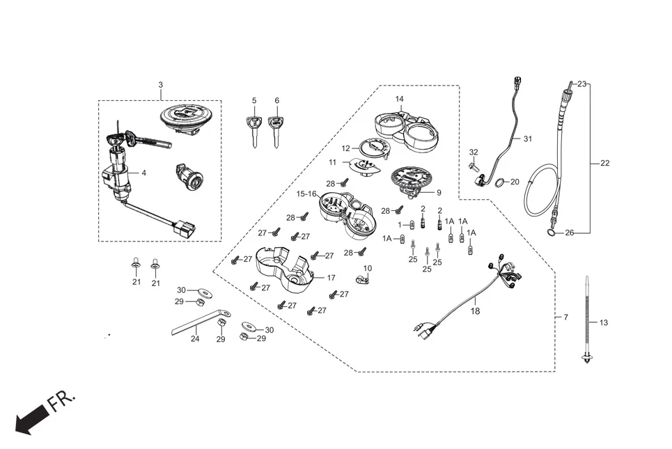 F-2-SELF-I3S SPEEDOMETER/CABLE/KEY SET assembly diagram for Hero HF DELUXE (JUNE,2025)