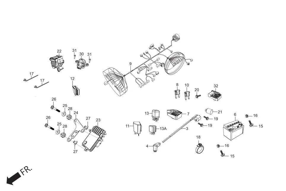 F-24-KICK WIRE HARNESS/BATTERY assembly diagram for Hero HF DELUXE (JUNE,2025)