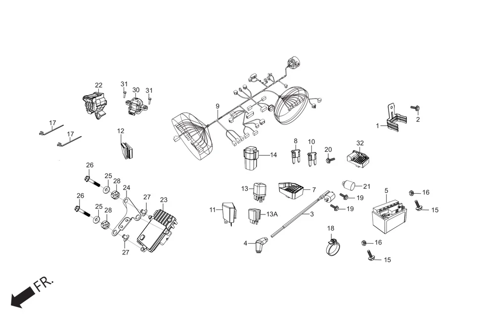 F-24-SELF-I3S WIRE HARNESS/BATTERY diagram showing AECBA7F002000G