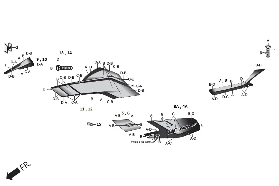 F-27A-SELF-I3S STRIPES/MARK assembly diagram for Hero HF DELUXE (JUNE,2025)