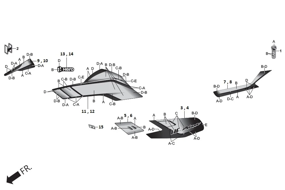 F-27A-SELF STRIPES/MARK assembly diagram for Hero HF DELUXE (JUNE,2025)