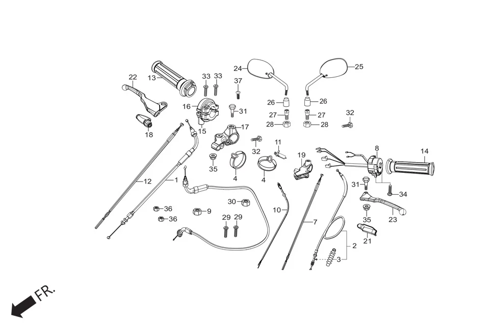 F-3-KICK HANDLE LEVER/SWITCH/CONTROL CABLE assembly diagram for Hero HF DELUXE (JUNE,2025)