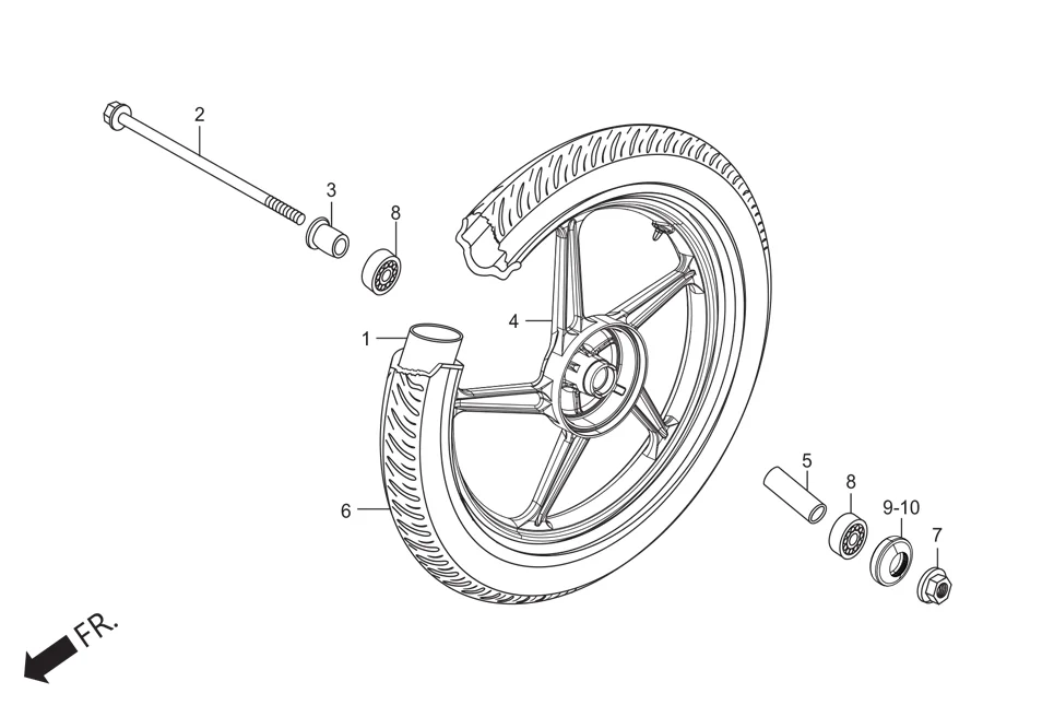 F-9-KICK FRONT WHEEL assembly diagram for Hero HF DELUXE (JUNE,2025)