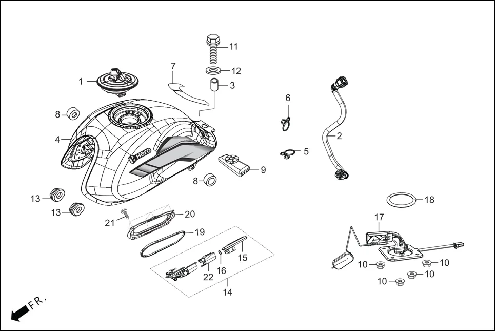 F-13-I FUEL TANK diagram showing 91305-ACK-400