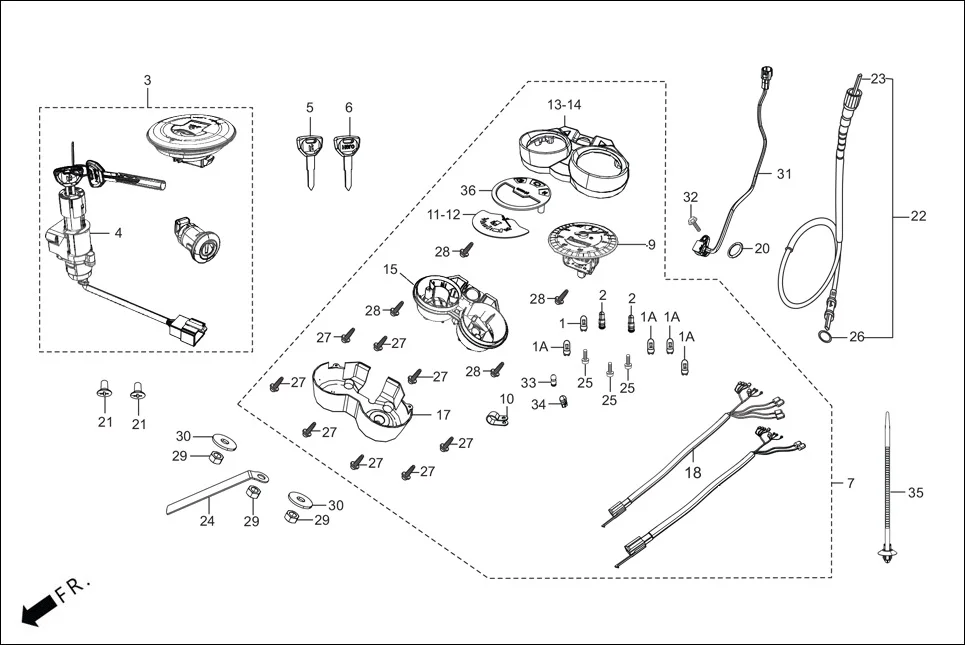 F-2-i3S SPEEDOMETER/CABLE/KEY SET diagram showing 37210-ACK-02099