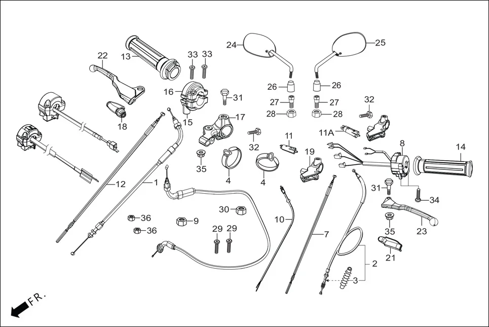 F-3-KICK HANDLE LEVER/SWITCH/CONTROL CABLE assembly diagram for Hero HF DLX -BF THB(Sept.,2024)