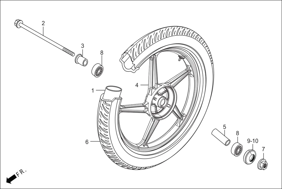 F-9-KICK FRONT WHEEL assembly diagram for Hero HF DLX -BF THB(Sept.,2024)