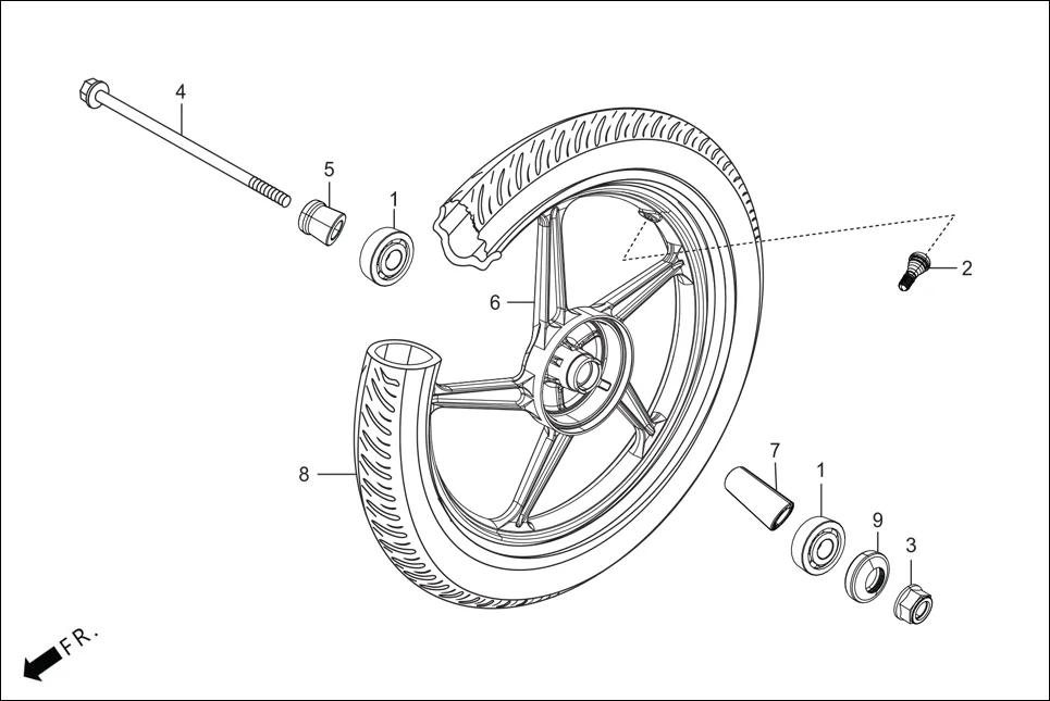 F-9A-SELF FRONT WHEEL assembly diagram for Hero HF DLX -BF THB(Sept.,2024)