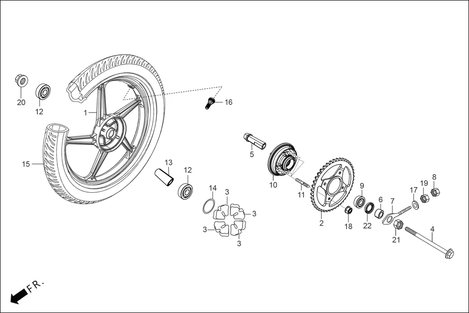 F-11 REAR WHEEL assembly diagram for Hero HF DELUXE BLACK_BF THB(Sept.,2024)