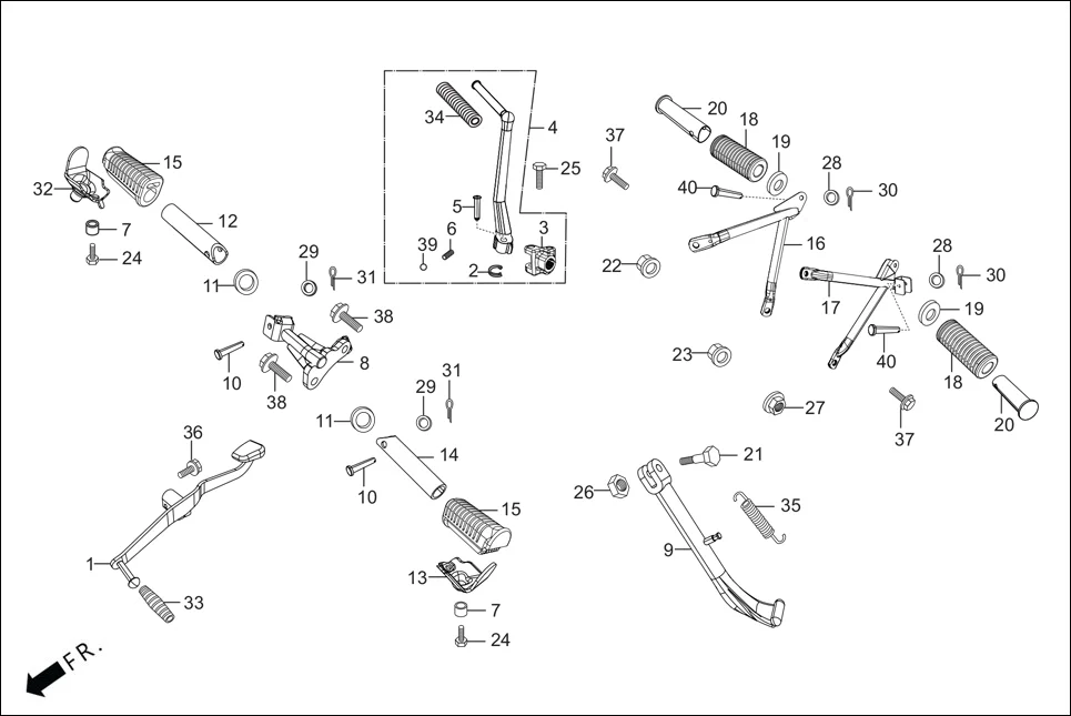 F-17 STEP ASSY./KICK STARTER/GEAR CHANGE PEDAL/SIDE STAND/PILLION STEP. assembly diagram for Hero HF DELUXE BLACK_BF THB(Sept.,2024)