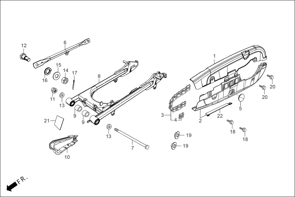 F-19 REAR FORK/CHAIN CASE assembly diagram for Hero HF DELUXE BLACK_BF THB(Sept.,2024)