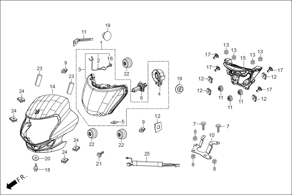 F-1 HEAD LIGHT assembly diagram for Hero HF DELUXE BLACK_BF THB(Sept.,2024)