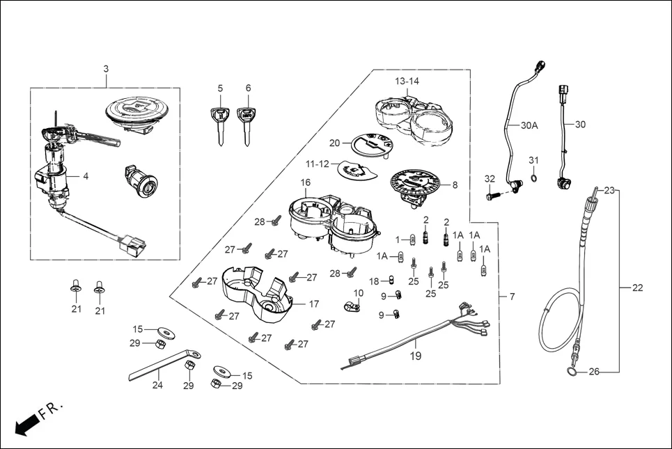 F-2 SPEEDOMETER/CABLE/KEY SET assembly diagram for Hero HF DELUXE BLACK_BF THB(Sept.,2024)