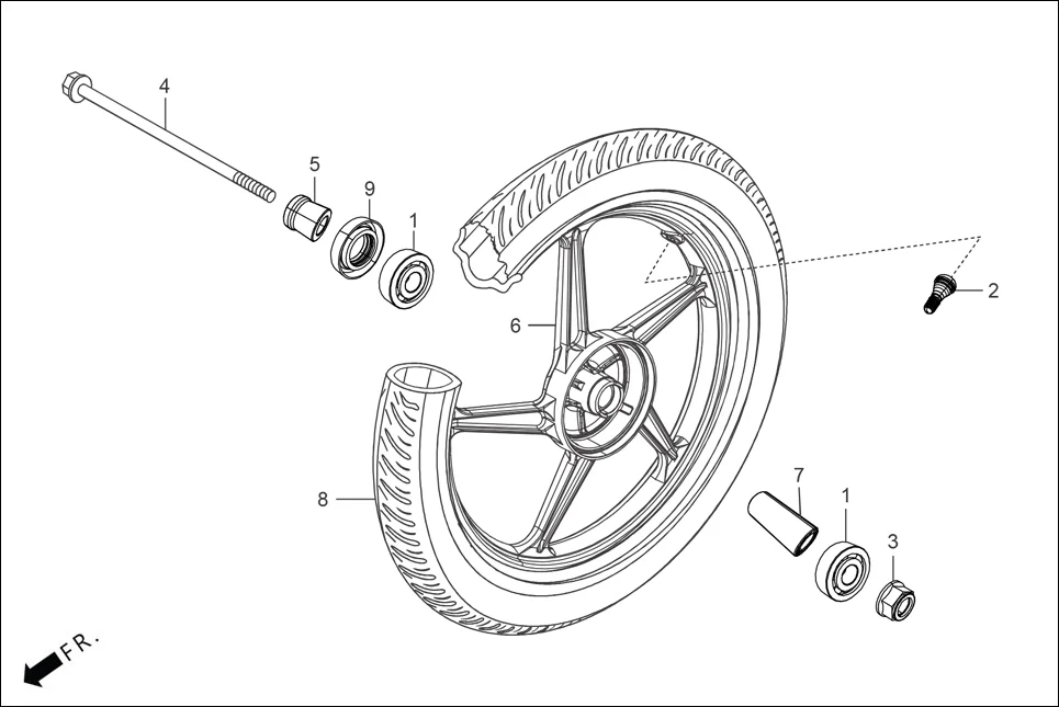F-9 FRONT WHEEL assembly diagram for Hero HF DELUXE BLACK_BF THB(Sept.,2024)