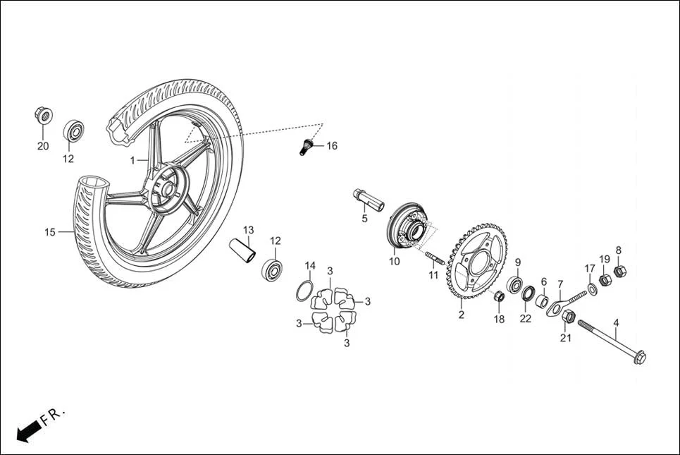 F-11A REAR WHEEL assembly diagram for Hero HF DELUXE OBD2B(Apr., 2025)