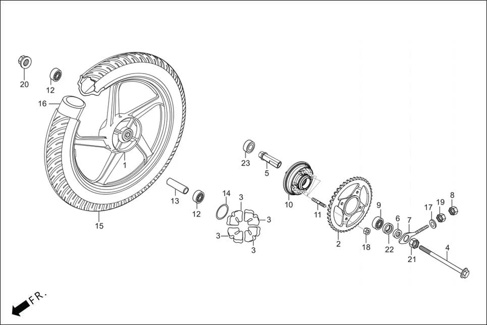 F-11 REAR WHEEL assembly diagram for Hero HF DELUXE OBD2B(Apr., 2025)