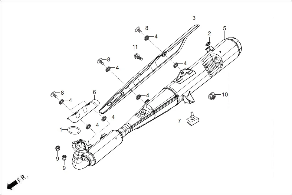 F-16 MUFFLER assembly diagram for Hero HF DELUXE OBD2B(Apr., 2025)
