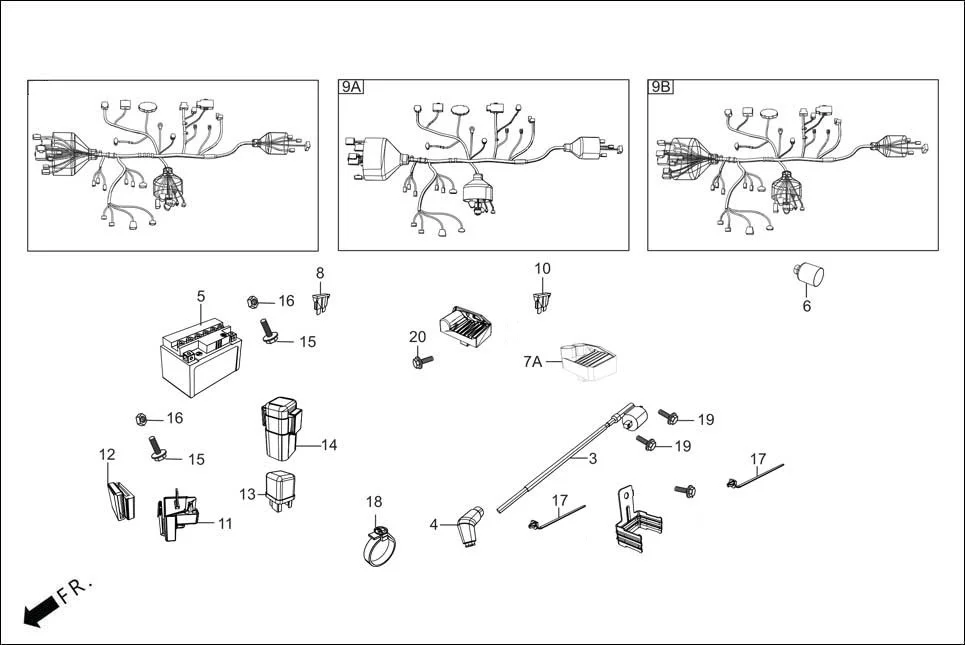 F-24-KICK WIRE HARNESS/BATTERY assembly diagram for Hero HF DELUXE OBD2B(Apr., 2025)