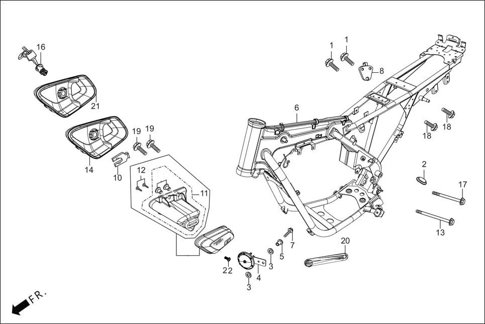 F-25-KICK FRAME BODY/UTILITY BOX assembly diagram for Hero HF DELUXE OBD2B(Apr., 2025)