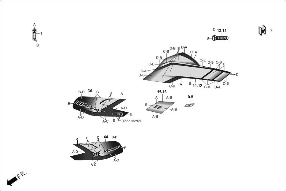 F-27-KICK STRIPES/MARK assembly diagram for Hero HF DELUXE OBD2B(Apr., 2025)