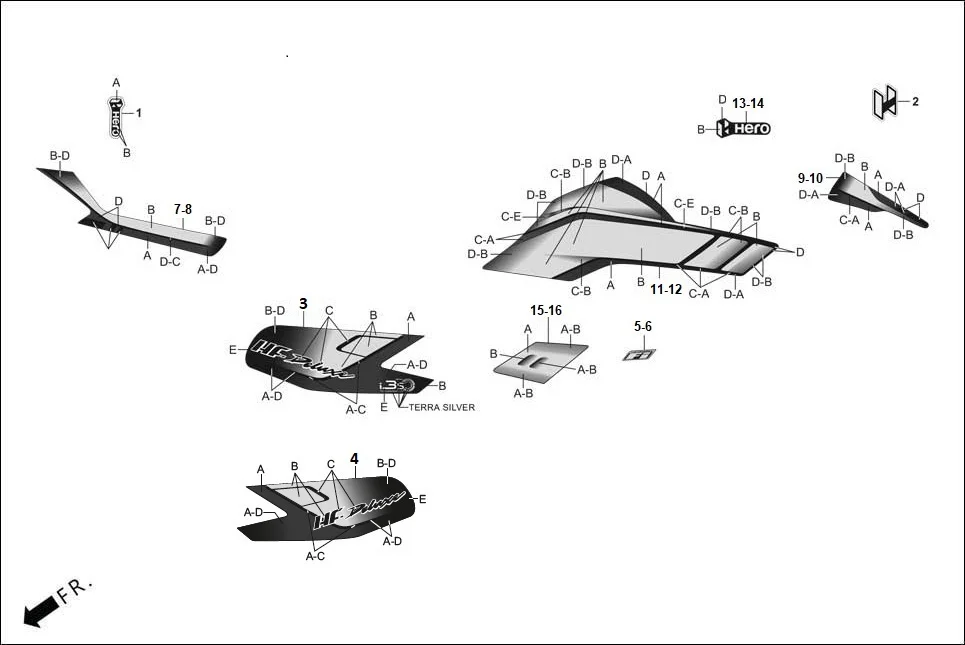 F-27-SELF-I3S STRIPES/MARK assembly diagram for Hero HF DELUXE OBD2B(Apr., 2025)