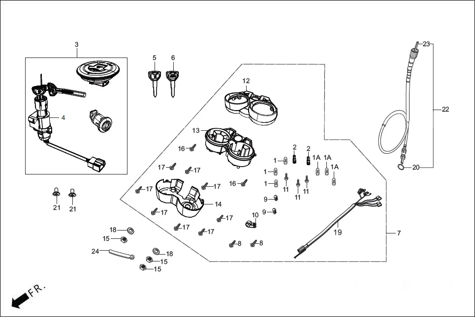 F-2 SPEEDOMETER/CABLE/KEY SET assembly diagram for Hero HF DELUXE OBD2B(Apr., 2025)
