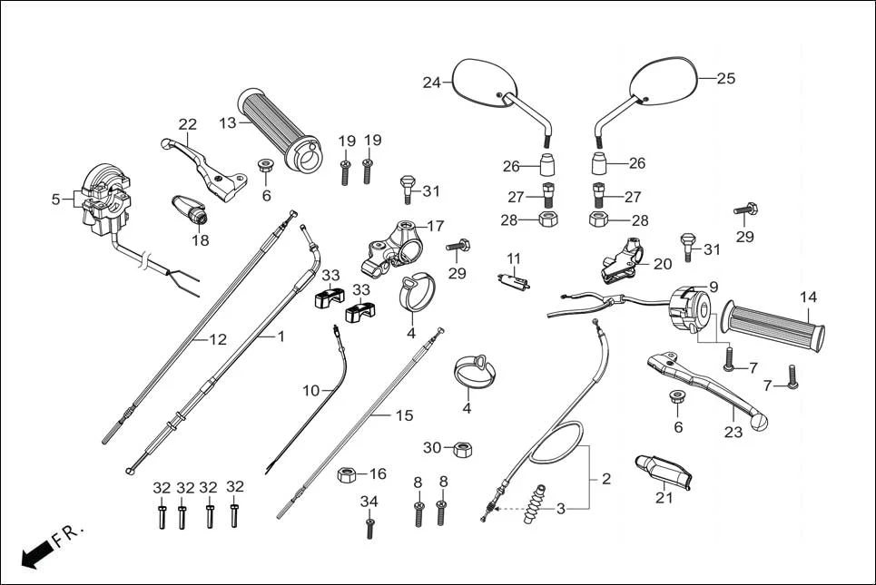 F-3-KICK HANDLE LEVER/SWITCH/CONTROL CABLE assembly diagram for Hero HF DELUXE OBD2B(Apr., 2025)