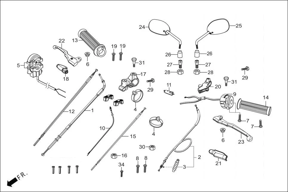 F-3 HANDLE LEVER/SWITCH/CONTROL CABLE diagram showing 35330-ADJ-C01