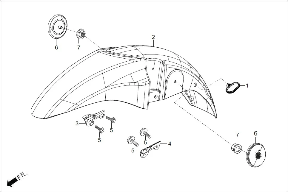 F-6-KICK FRONT FENDER assembly diagram for Hero HF DELUXE OBD2B(Apr., 2025)