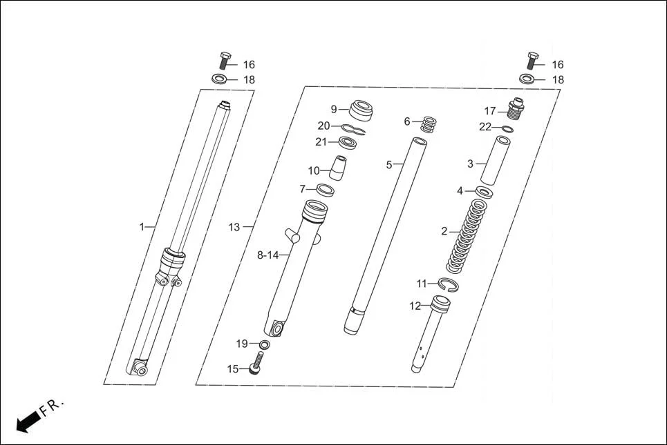 F-7A-KICK FRONT FORK assembly diagram for Hero HF DELUXE OBD2B(Apr., 2025)