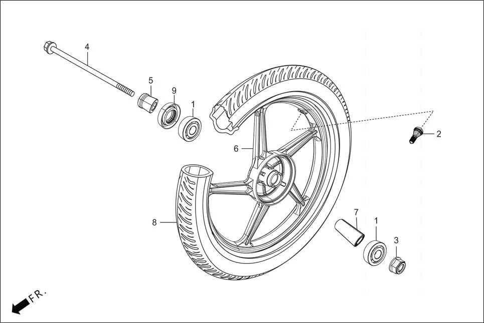 F-9A FRONT WHEEL assembly diagram for Hero HF DELUXE OBD2B(Apr., 2025)