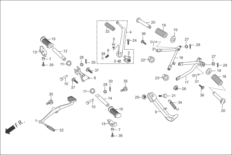 F-17 STEP ASSY. / KICK STARTER / GEAR CHANGE PEDAL / SIDE STAND / PILLION STEP diagram showing 95701-06020-00
