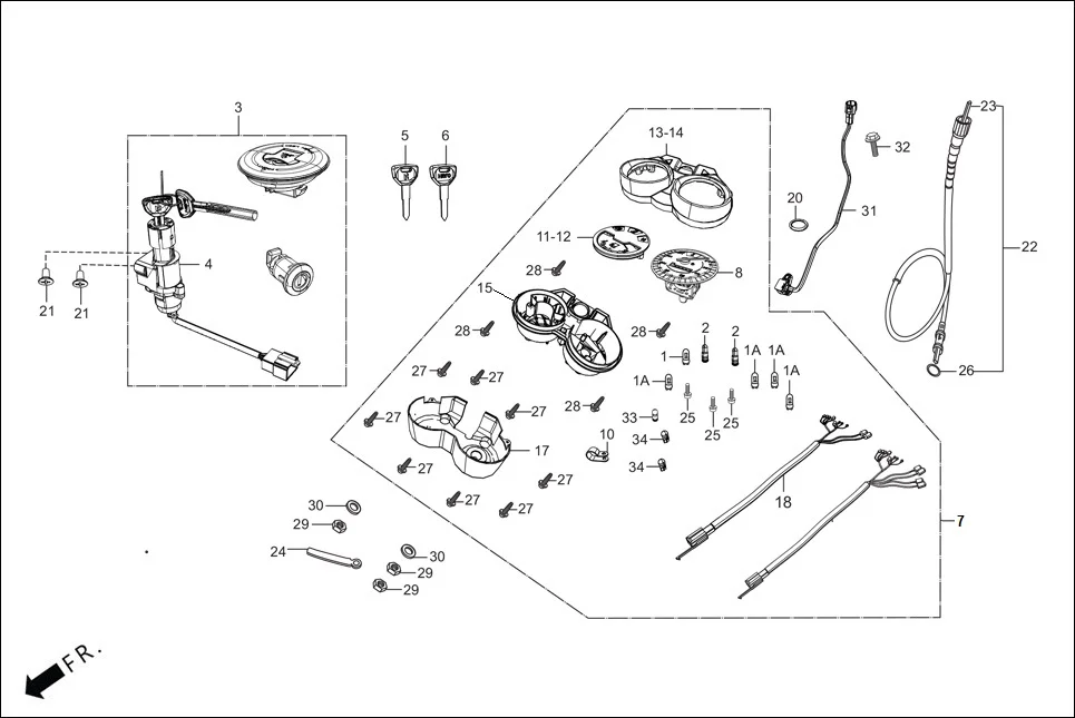F-2 SPEEDOMETER/CABLE/KEY SET diagram showing 96001-06012-00