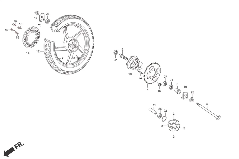 F-11-DISC REAR WHEEL assembly diagram for Hero Hunk (Nov, 2015)