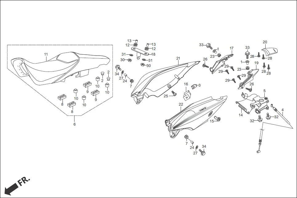 F-12 SEAT ASSY. /COWL assembly diagram for Hero Hunk (Nov, 2015)