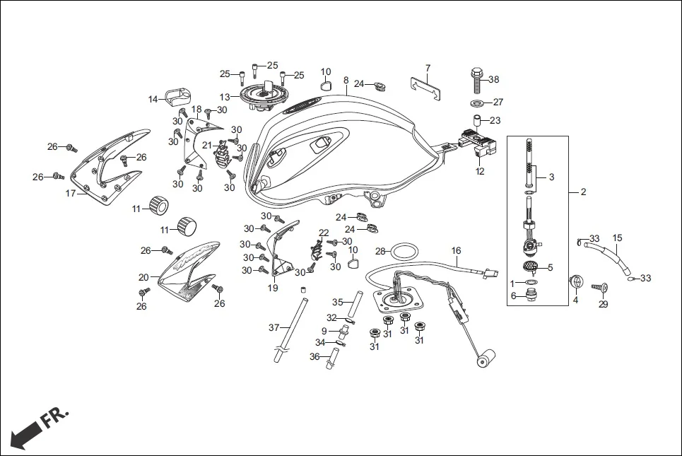 F-13 FUEL TANK assembly diagram for Hero Hunk (Nov, 2015)