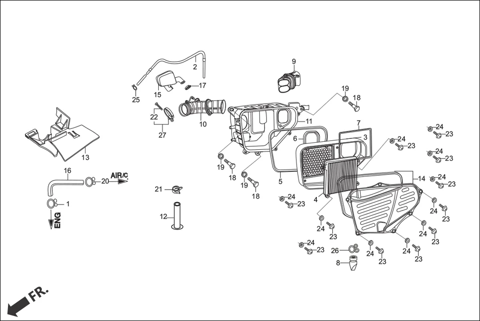 F-15 AIR CLEANER assembly diagram for Hero Hunk (Nov, 2015)