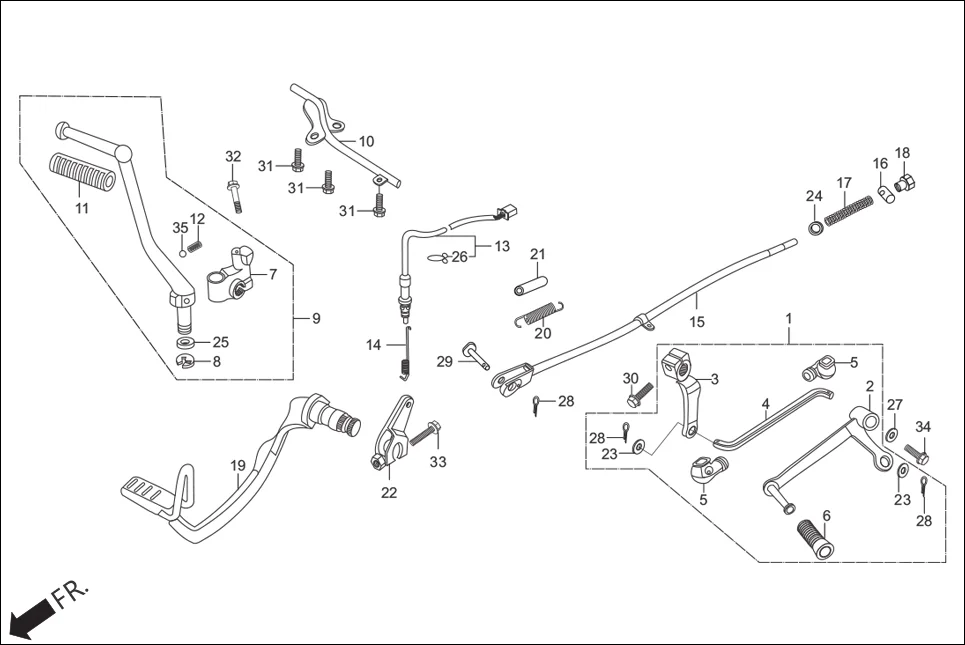 F-18-DRUM GEAR CHANGE PEDAL/KICK STARTER /PEDAL BRAKE assembly diagram for Hero Hunk (Nov, 2015)