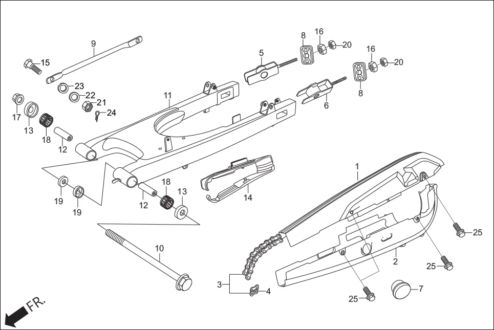 F-19-DRUM SWINGARM / CHAIN CASE assembly diagram for Hero Hunk (Nov, 2015)
