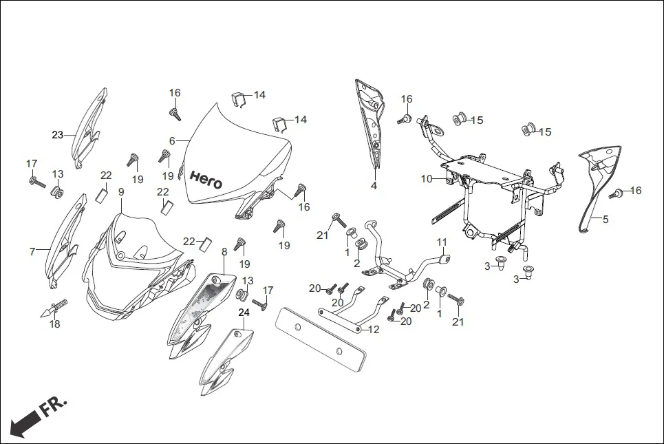 F-1A FRONT COWL /STAY assembly diagram for Hero Hunk (Nov, 2015)