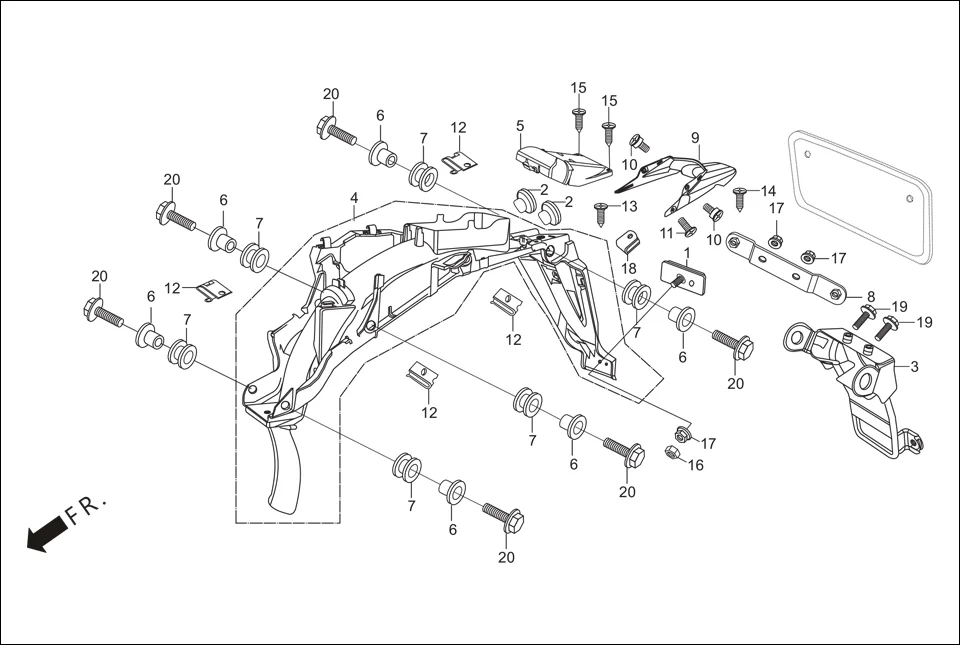 F-21 REAR FENDER assembly diagram for Hero Hunk (Nov, 2015)