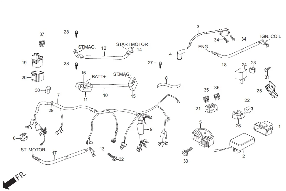 F-24 WIRE HARNESS/START CABLES diagram showing 32418-KRY-970