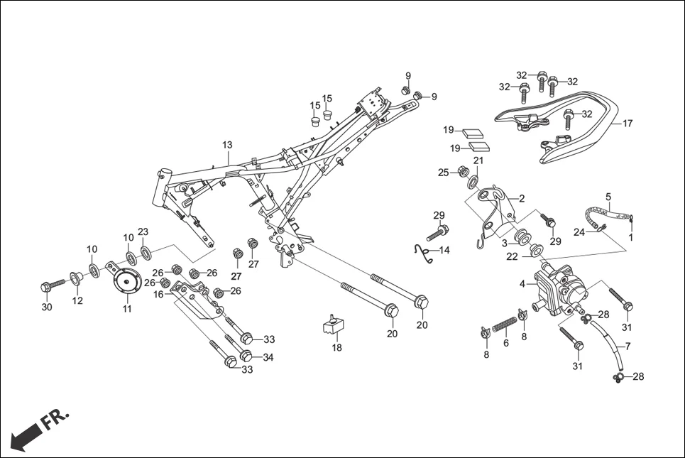 F-25 FRAME BODY/ASV/GRIP REAR assembly diagram for Hero Hunk (Nov, 2015)